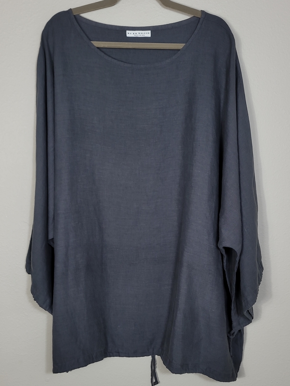 Bryn Walker 100% Linen Poncho Tunic Top Size 2X Gray Cinch Tie Lagenlook